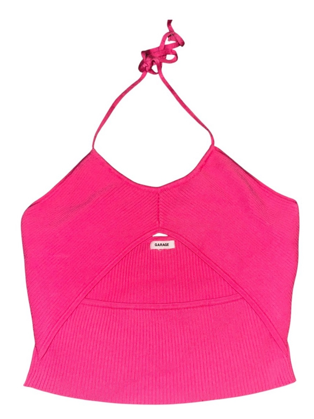 Garage Hot Pink Ribbed Halter Crop Top